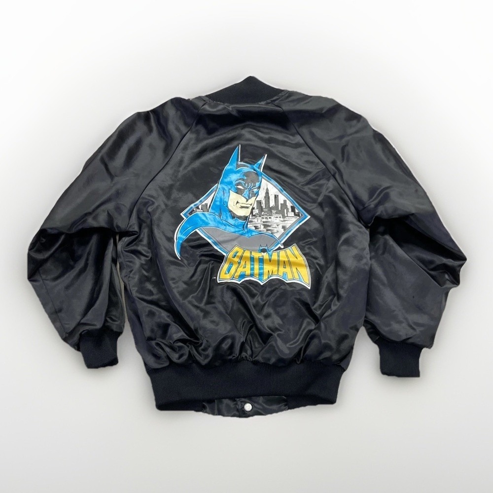 Vintage Batman Jacket Youth Satin Bomber Chalk Line Dad Comics 90s
